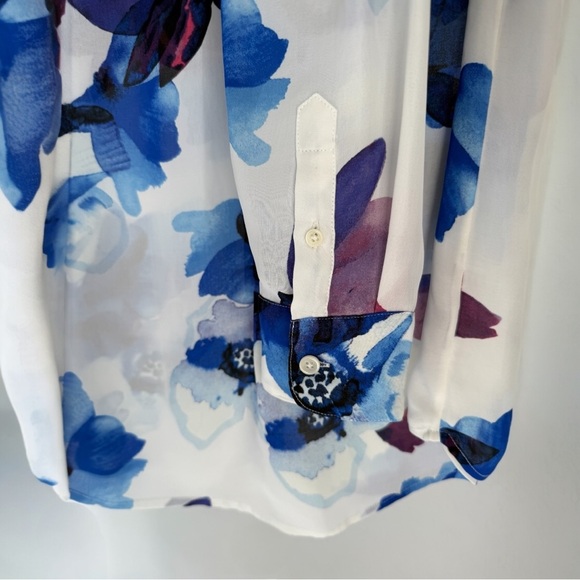 Banana Republic Sheer Floral Chiffon Button Up Blouse Blue White Women S - Picture 6 of 8